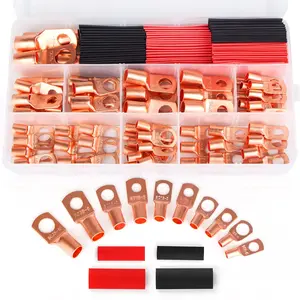 Copper Wire Lugs,Terminal Connectors, on AWG12 10 8 6 4 2 ,Heat Shrink Set,Bare Copper Eyelets,Ring Terminals Connectors,64Pcs   Lugs Ends and 66 count Heat Shrink Tubing (130PCS)