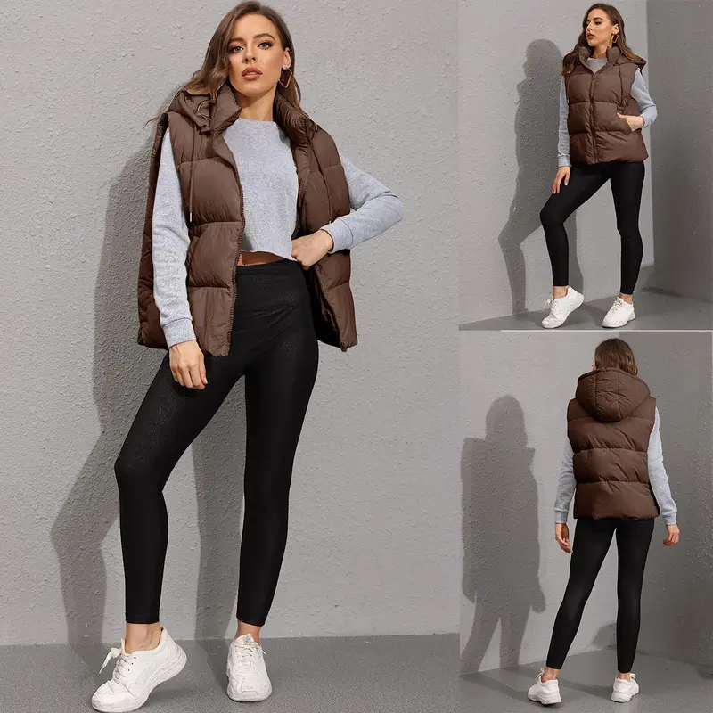 Tanming Womens Basic Hooded Puffer Vest Removable Hood Zip Up Sleeveless Jacket Lightweight Quilted Fall Winter Outerwear with Pockets