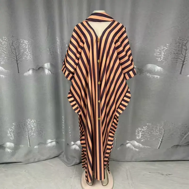 2026 Dubai New Fashion Evening Party Elegant Printed Striped Dress Set With Scarf Deep V Banquet Dresses Sets for Women K1224