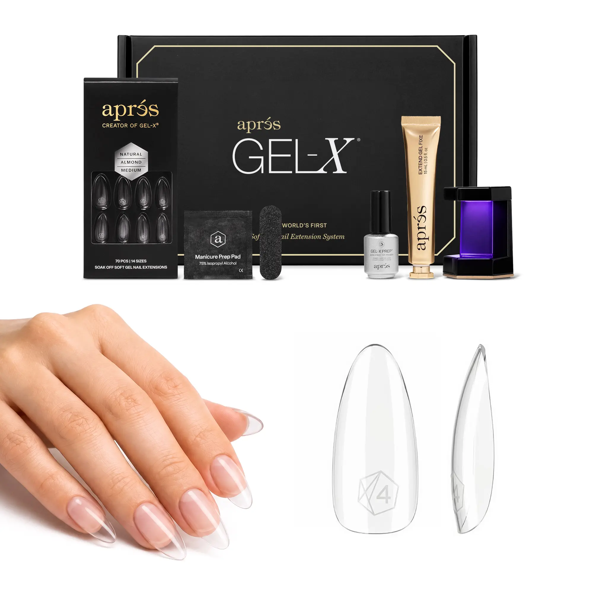 Aprés Mini Gel-X Starter Kit - Beginner-Friendly Soft Gel Nail Extensions for Manicure, Includes 70 Tips, LED Lamp