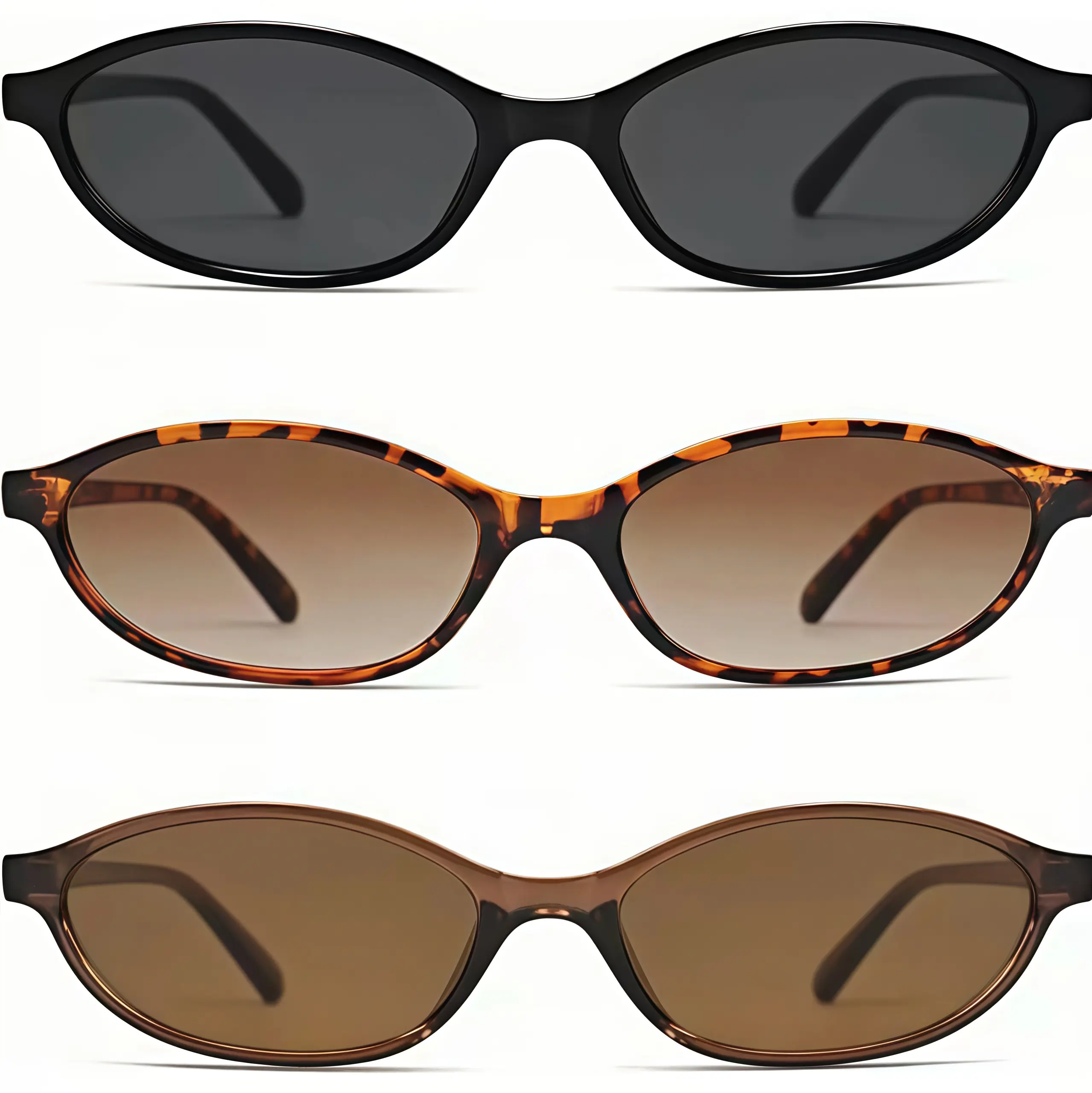 EUNOIALENS Women's 3-Piece Retro Oval Cat Eye Sunglasses - 90s Trendy Lightweight Narrow Shades, UV Protection, Summer Rich Girl Vintage Eyewear