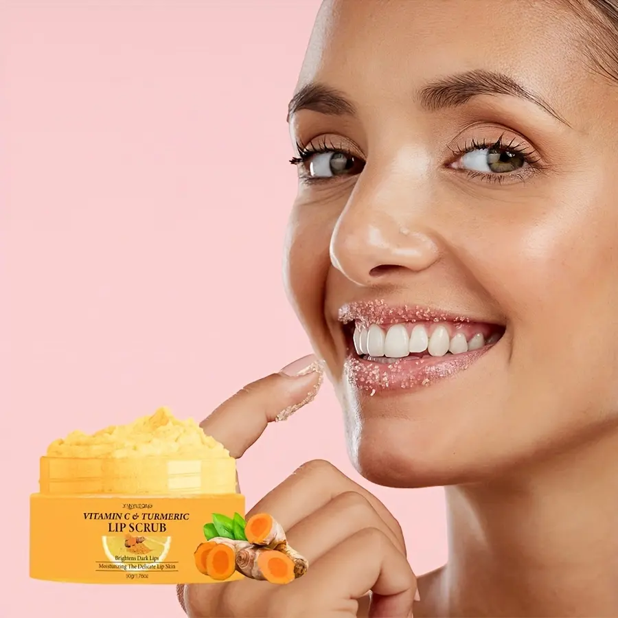 Turmeric Lip Scrub Balm with Vitamin C, Super Moisturizing & Brightening,  Gentle Exfoliating Sugar Granules, Scented