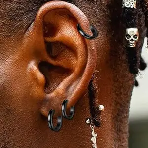 Jstyle 3Pairs Stainless Steel Mens Womens Hoop Earrings Huggie Ear Piercings Hypoallergenic 12/16/20mm