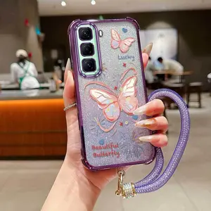 1 Piece Hot 50 Pro+/50i/50 5G/4G/60 Pro+/40 pro/60 Pro/60/40/30 4G/30 Play Lucky Beautiful Butterfly Flexible Design Protective Phone Case Cover Heavy-Duty And Lanyard Protection Made Suitable For Infinix Hot 50 Pro+ 4G Ideal For Party
