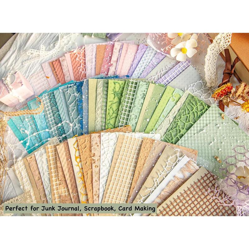 96 Sheets Textured Scrapbook Paper and Mesh Fabric Assorted Set  6 Mixed Special Paper for Scrapbooking Planner Bullet Junk Journal Supplies Mixed Media Collage Card Embellishments 3.9x5.5 Inch