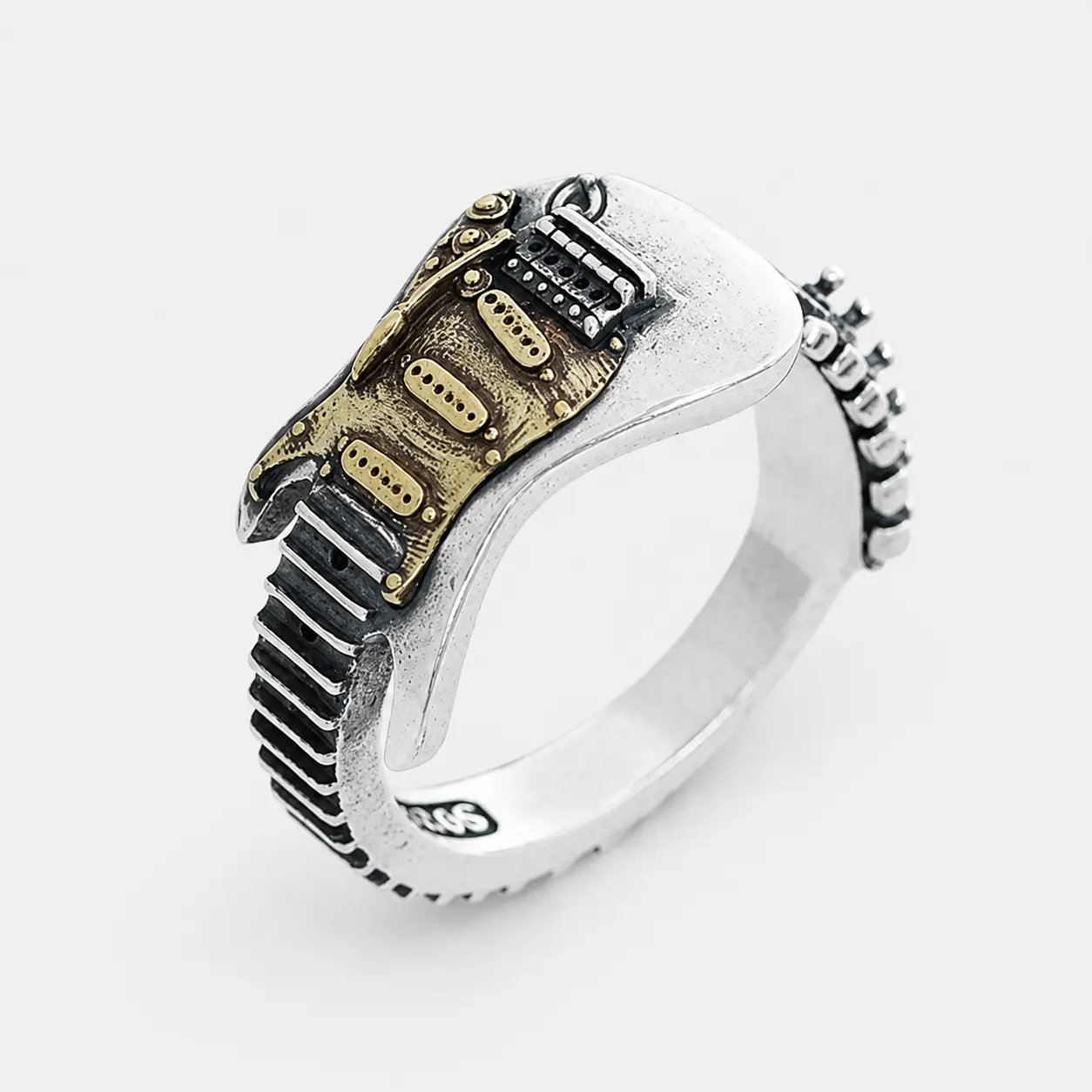 Unisex Adjustable Open Statement Guitar Motif Ring - Stainless Steel Jewelry, Daily Wear Finger Accessory, Thoughtful Gift for Dad
