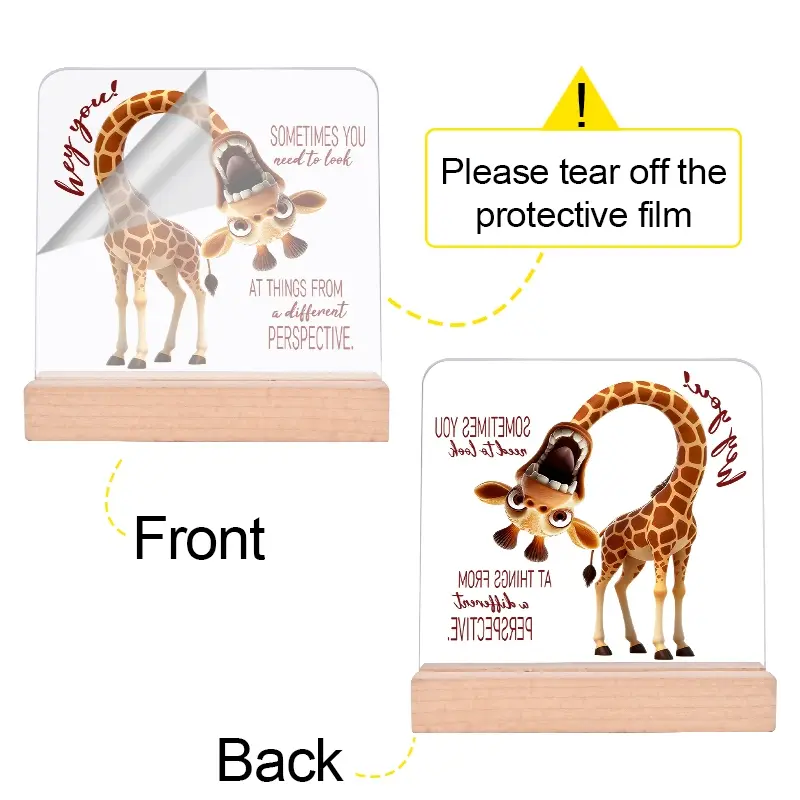 Humorous Giraffe Acrylic Desktop Decoration with Wooden Stand, Inspirational Quote Plaque, Unique Gift for Office and Home Decor