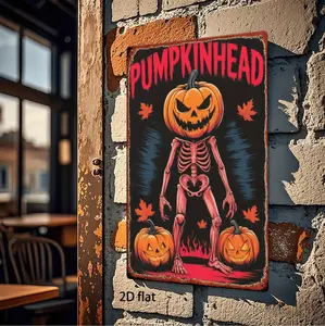 Vintage Two Dimensional Halloween Pumpkin Skull Wall Art Sign for Home and Room Decor with Easy Installation Features
