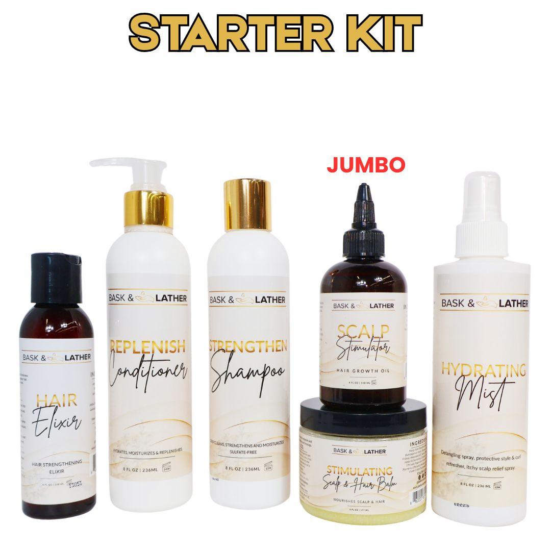 Healthy Hair Starter Kit with Scalp Stimulator, Hair Elixir, Hydrating Mist, Stimulating Balm, Strengthen Shampoo and Re