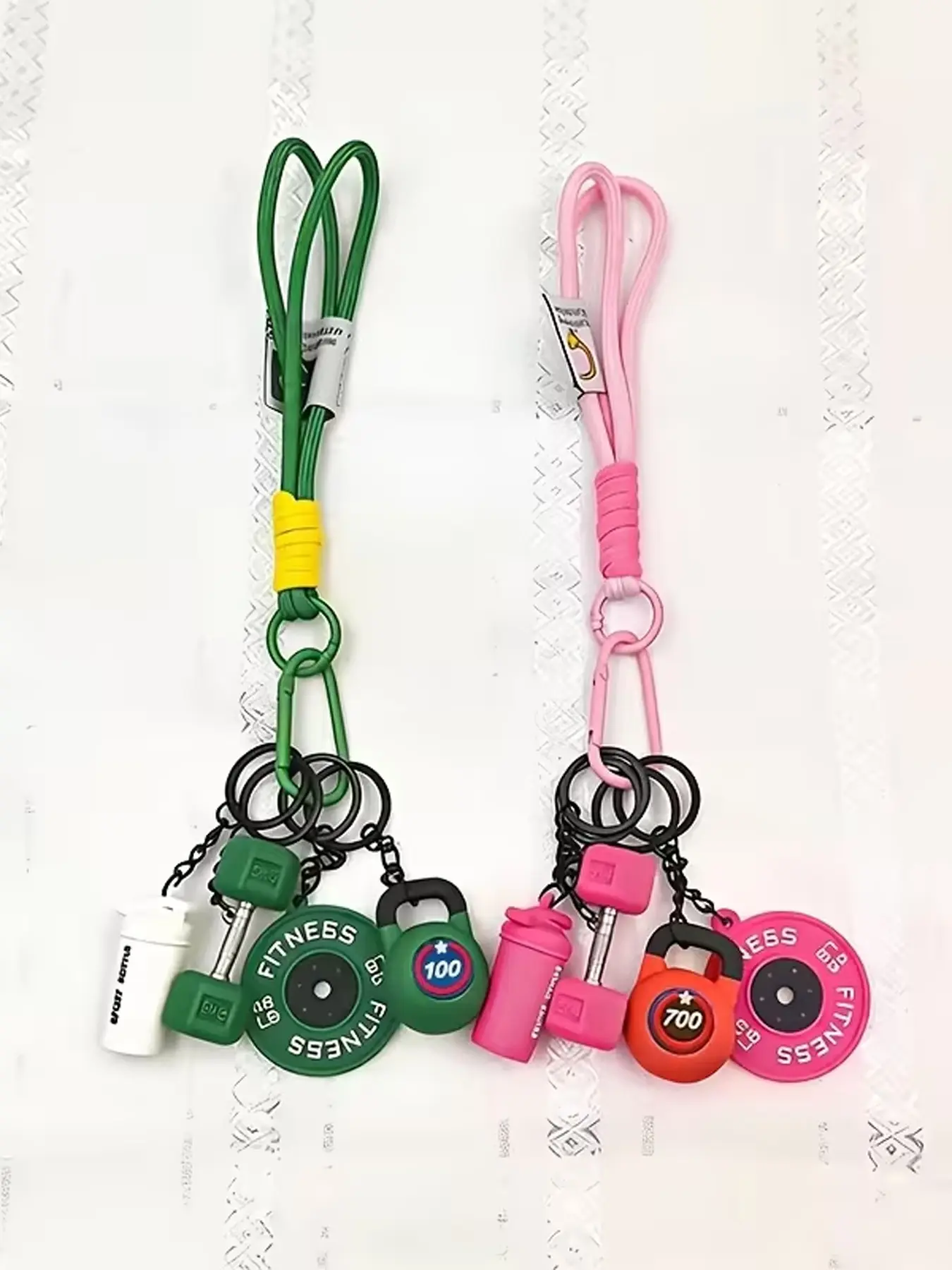 Fitness-Style Dumbbell And Kettlebell Keychains, Gym Keychain, Keychain Accessories, Featuring 3d Shapes Of Dumbbells, Kettlebells, Paired With A Braided Cord For Hanging Phones, Keys, Or Bags, Suitable For Daily Commuting Or Casual Outings