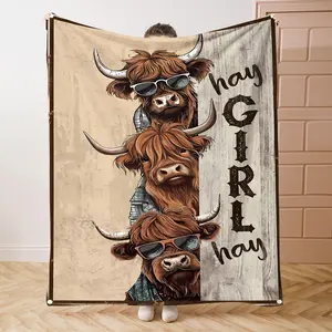 Highland Cow Pattern Blanket, Cow Print Blanket, 1 Count Soft Comfortable Throw Blanket, Cool Bedroom Bedding Blankets, Warm Napping Blanket for Home Office Travel, Cozy Chic Blanket