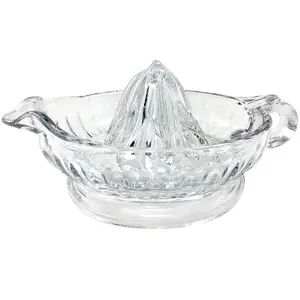 H223 Glass Manual Juicer with Handle and Pour Spout - -Style Clear Glass  Juicer | Manual Orange Juice Squeezer for Citrus Fruits | Glass Citrus Juicer for Kitchen and Bar Use