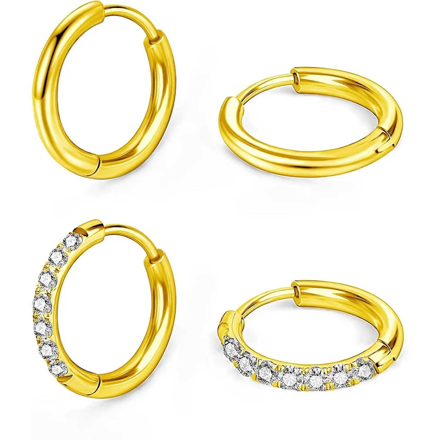 G23 Titanium Huggie Hoop Earrings 12mm Hypoallergenic Cubic Zirconia Earrings Hoop Cartilage Helix Lobes Hinged Sleeper Earrings For Men Women (12mm Gold)
