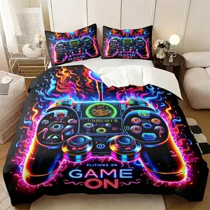 2/3 Piece E-Sports Game Themed Bedding Set, Vibrant Bedding, Colorful Game Controller Pattern Printed Duvet Cover Set, Suitable for Bedroom Decoration On Gaming Days, Soft and Comfortable, Skin Friendly, Comfy Bedding Set