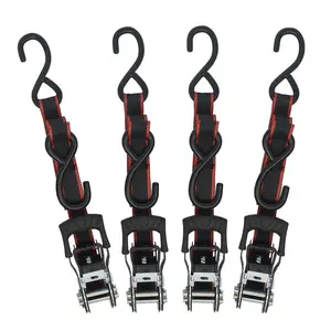 Heavy Duty 1 in. x 12 ft. Ratchet Tie Down with S Hook, 4-Pack Luggage Accessory for Travel Bags