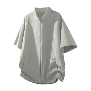Men’s workwear-style stand collar zip short-sleeve shirt for summer — lightweight ice silk fabric that’s breathable and cool; versatile for everyday wear and commuting, suitable for wearing out #SummerWins