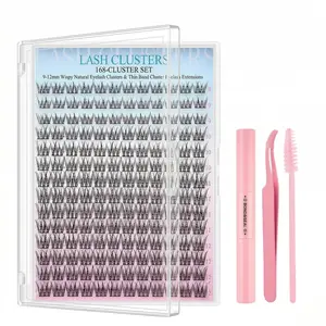 DIY Lashes Clusters Kit - 168 Pcs Ultra-Lightweight Cluster Lashes - 9-12mm Mixed Wispy Eyelash Clusters - Zero Burden Lash Cluster Set with Bond & Seal and Tweezers