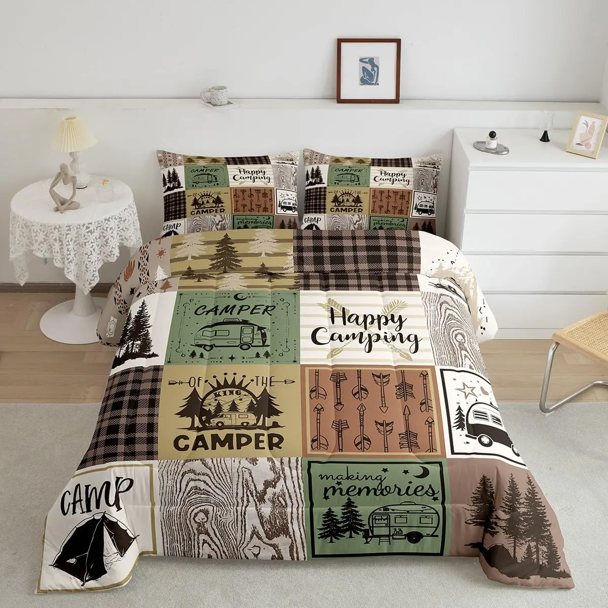Feelyou Multi-Size Comfy Patchwork Buffalo Plaid Down Comforter - Decorative Bedding Set, Patchwork Quilt Set for RV & Cabin Use with Rustic Charm, Microfiber Bedding Set