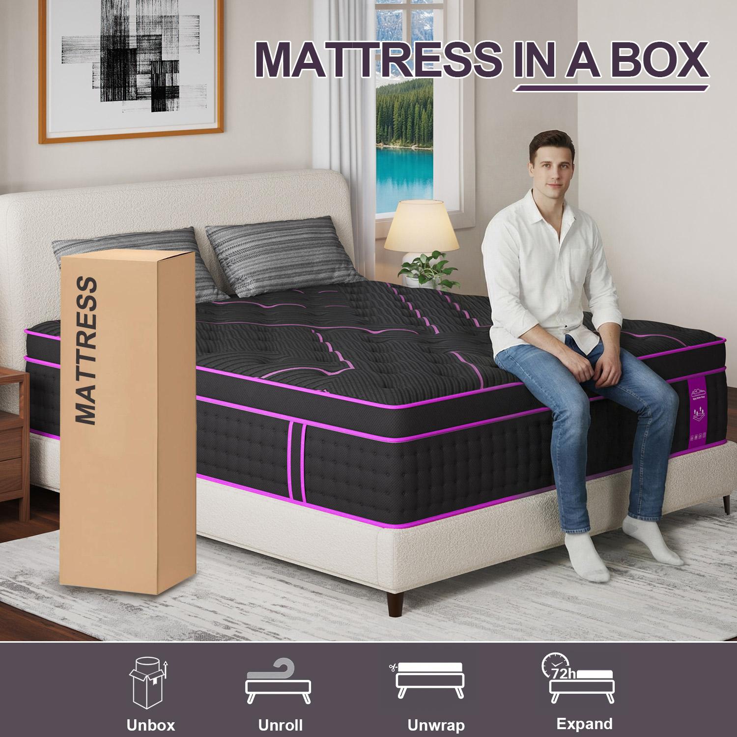 12"14" Gel Memory Foam Hybrid Pocket Spring Twin Full Queen King Mattress In A Box, Euro Top Mattresses Medium Firm For Motion Isolation, Edge Support