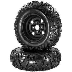 Set of 2 25x10-12 ATV Tires 6 Ply All-Terrain Tire with 12" Rim, PCD 4x156mm, 4 Lug Hole, 4+3 Offset for ATV UTV Trail Off-Road Mud Sand Terrain