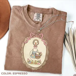 Comfort Colors Vintage Thrifed Goose T-Shirt, Grandma Core Tee, Coquette CottageCore Oval Frame Easter Goose shirt