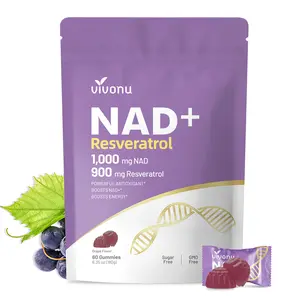 【LAST-CHANCE】VIVONU NAD+ Resveratrol Gummies | Plant-Based NAD+ 1000mg + Resveratrol 900mg | Supports Energy & Cellular Health | Promotes Daily Vitality | Premium Formula | 60 Gummies per Bottle