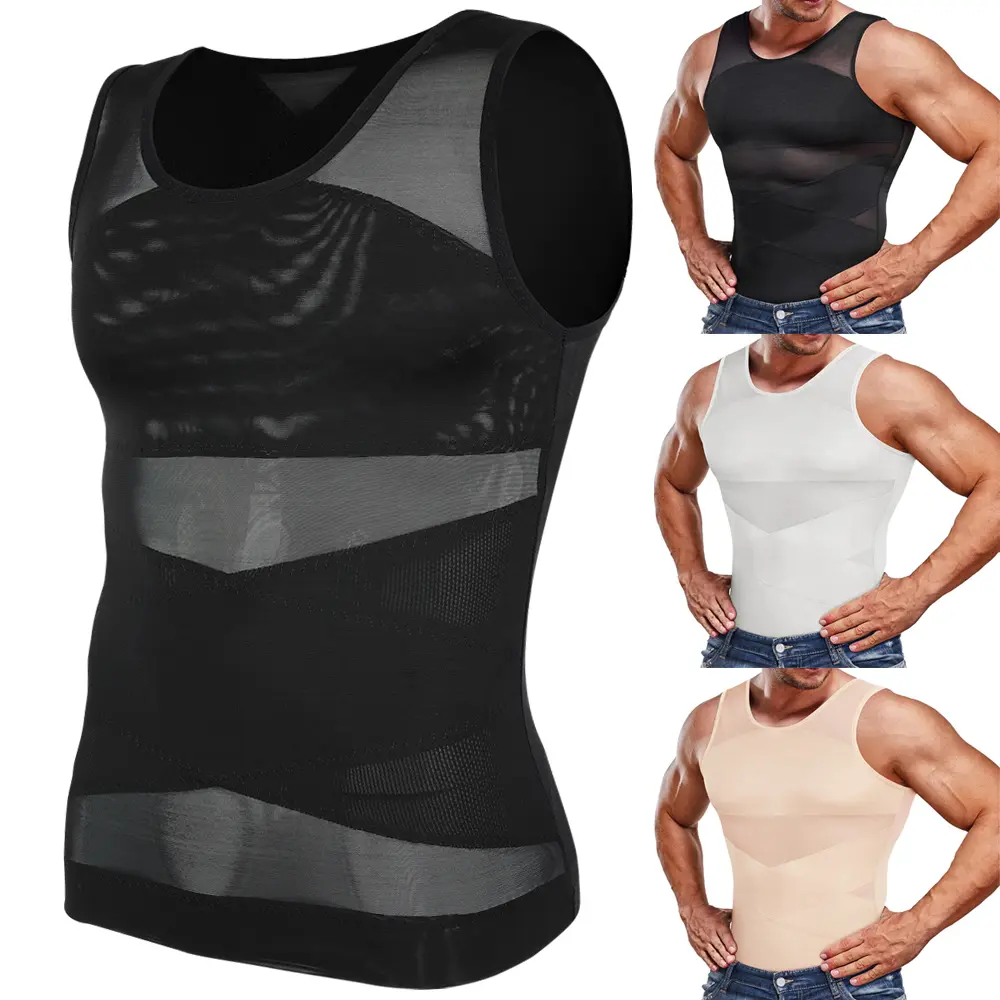 Men's Compression Tank Top Body Shaper, Sleeveless Polyester-Spandex Vest for Tummy Control, Smooth Breathable Workout Apparel for Weddings
