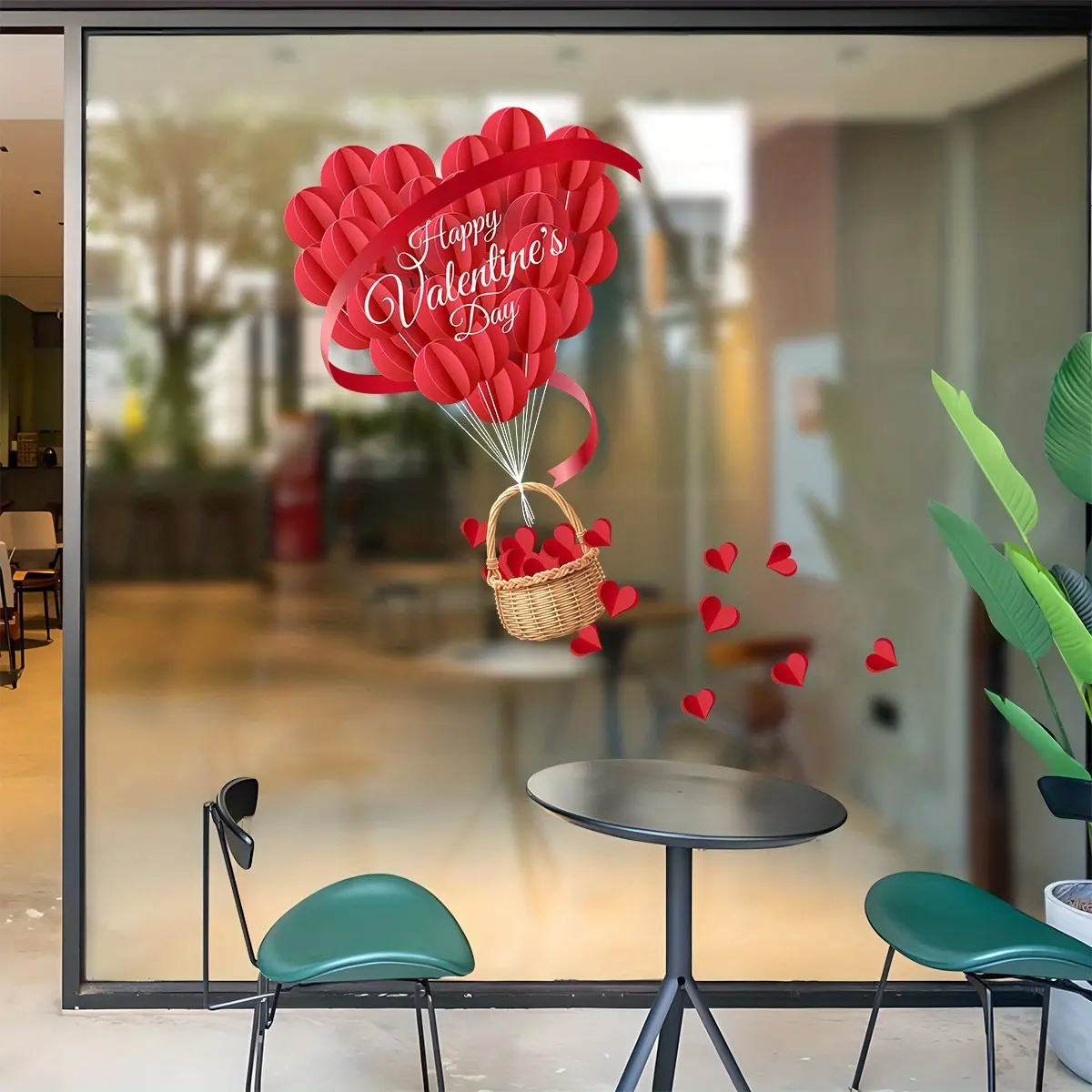 Valentine's Day Heart Window Stickers, Removable and Reusable Self-Adhesive Balloon Decals, Romantic Home or Store Decor, Classic Heart Pattern, Glass Sticker