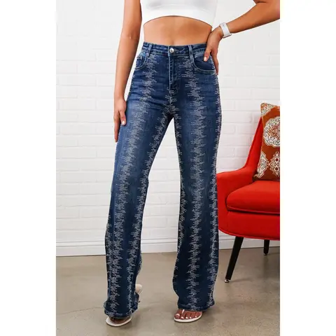 Shelby Rhinestone Straight-Leg Jeans – Sparkly High Waisted Denim, Boho Western Style