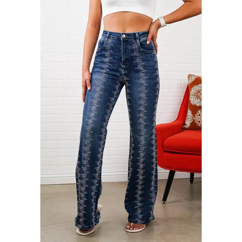 Shelby Rhinestone Straight-Leg Jeans – Sparkly High Waisted Denim, Boho Western Style
