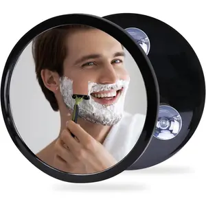 Fogless Shower Mirror for Shaving and Makeup with 3 Removable Powerful Suction Cups, Shatterproof Anti Fog Mirror for Shower and Bathroom, Glassless Safety Kids Mirror (Black)