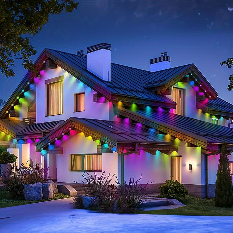 56/105ft Smart Permanent Outdoor Eave Lights with High Brightness Convex Mirror Beads & 63 Lighting Modes IP67 Waterproof RGBIC Ambient String Lights Controlled by APP and Remote Works with Google Home & Alexa