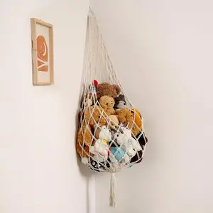 F-SBB20  Stuffed Animal Storage Organizers Corner Hanging Net Stuffy Animal Hammock Macrame Toy Display Plush Toy Holder Wall, Kid Bedroom Decor Boho Nursery Playroom Organizer (Cream)