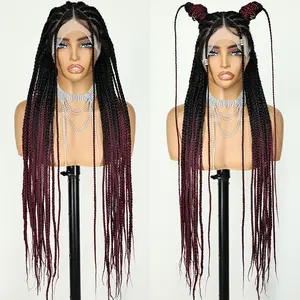 FABÉLLE 30Inch Full Lace Cornrow Braided Wig Glueless Natural Look Single Full Lace Wig 100% Hand-Braided Pre Plucked Hairline Box Braids Wig For Women Detachable Rebraidable Long Braid Wigs Synthetic Easy to Wear Beginner Friendly