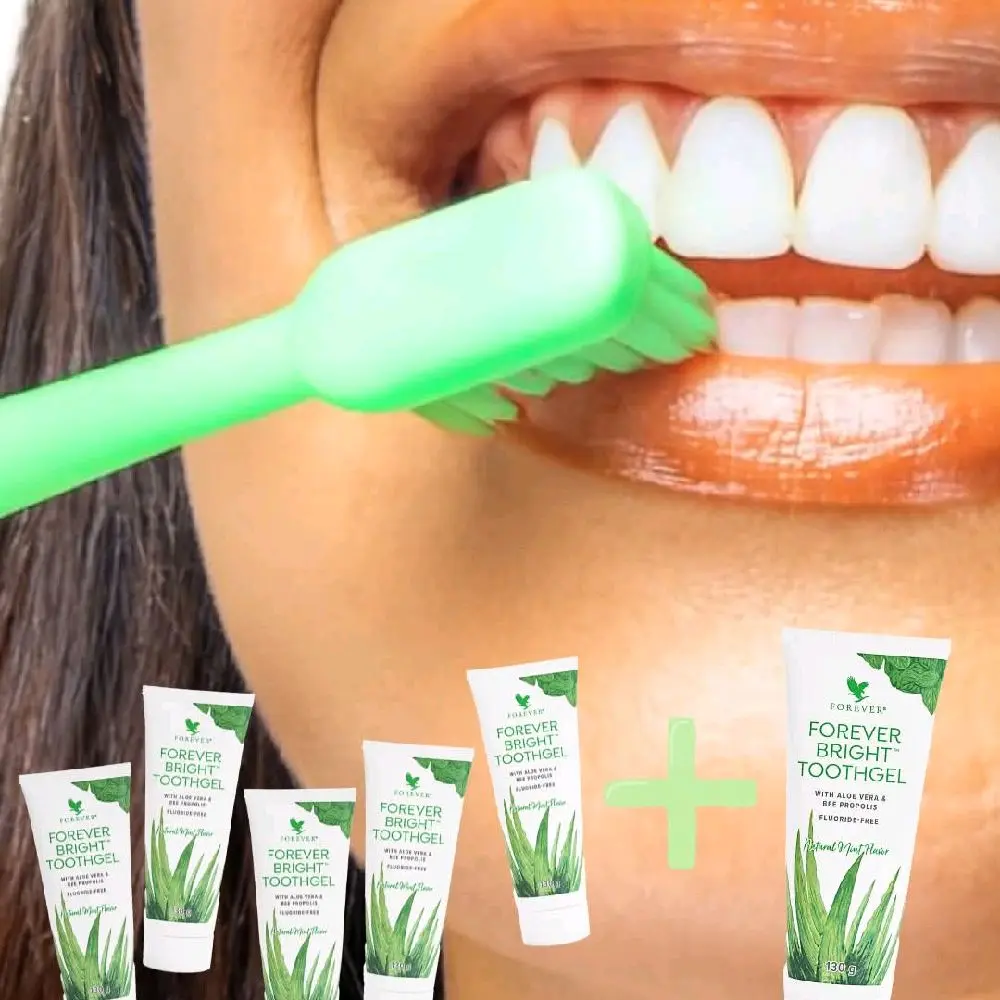 Multi-Pack FBT - Forever Living Forever Bright Fluoride-Free Oral Cleansing Toothgel - Aloe Vera, Bee Propolis, Peppermint-Spearmint Flavor for Fresh Breath, Gentle Whitening, Healthy Gums - 4.5 oz (130 g) Daily Use
