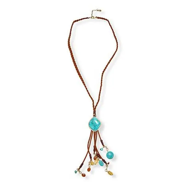 GemHues Multigemstone Leather Statement Tassel Necklace
