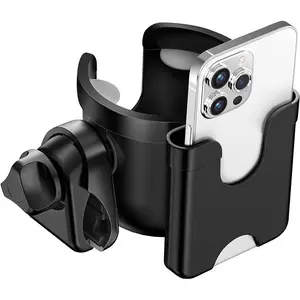 Stroller Cup Holder with Phone Holder Universal Bottle Holder for Wheelchair Walker Bike Scooter Stroller Accessories for Uppababy Nuna Bugaboo Doona Gifts for Women Mom Men