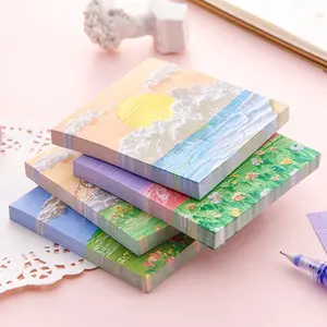 Portable Oil Painting Style Sticky Notes Set, 4 Notebooks with 320 Sheets, Cute Colorful Sticky Pads for Girls Creative Reminders, Sticker Paper