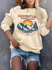 【double-Sided Print】vintage Style Coffee Cup Lettering Long Sleeve Round Neck Sweatshirt