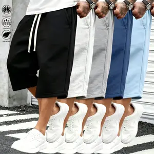 5-pack men’s 7/8 casual shorts featuring a double drawstring waist, soft cotton-blend fabric, relaxed fit suitable for jogging and home wear, skin-friendly material, lightweight design—ideal for everyday or sports use; pairs well with basic T-shirts and a