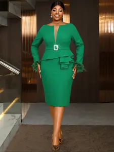 AM041132 Hollowed-out tight-fitting mermaid Knit dress, single party banquet formal solid color figure-hugging dress Womenswear