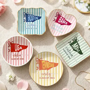 Custom Graduation Jewelry Tray, Personalized School Pennant Ring Dish, Class of 2026 Senior Night Gift for Daughter Friend