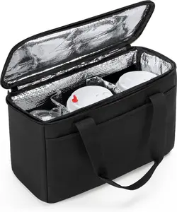 Insulated 3-Cup Drink Carrier with Adjustable Dividers | Patented Leak-Proof Beverage Tote for Delivery & Outdoors – Black