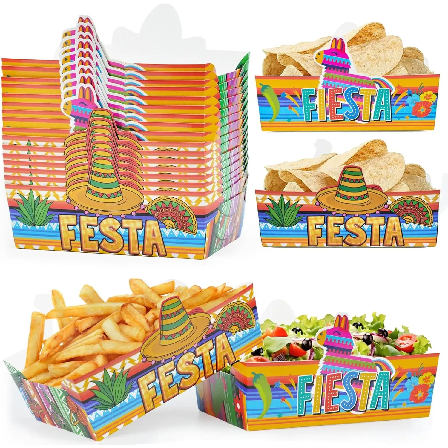 24 count Mexican  Paper Trays Candy Chips Popcorn Disposable Trays Mexican Theme Birthday Party Supplies
