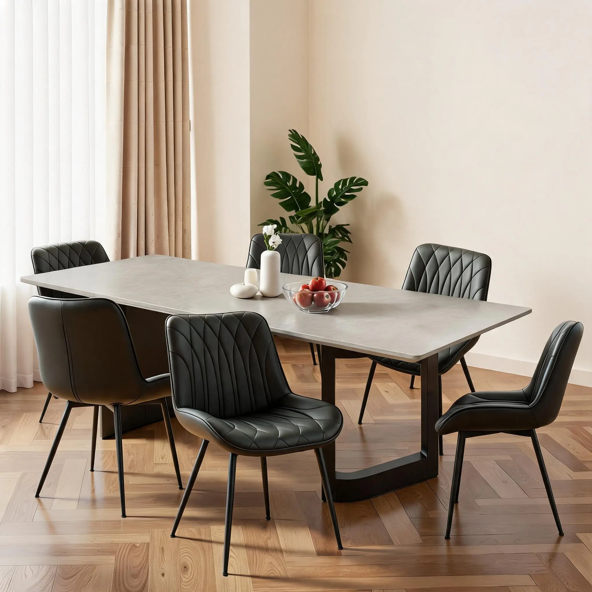 Garvee Upholstered Faux Leather Dining Chairs Set of 2, Modern Ergonomic | Side Chairs with Stitched Backrest and Adjustable Balance Feet for Kitchen, Dining Room, and Living Room, Black