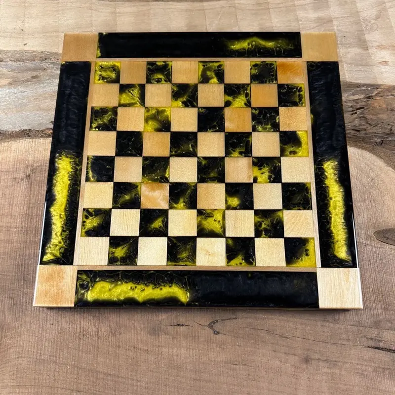 Black Onyx Yellow Maple Wood Chess Board (INCLUDES PIECES)
