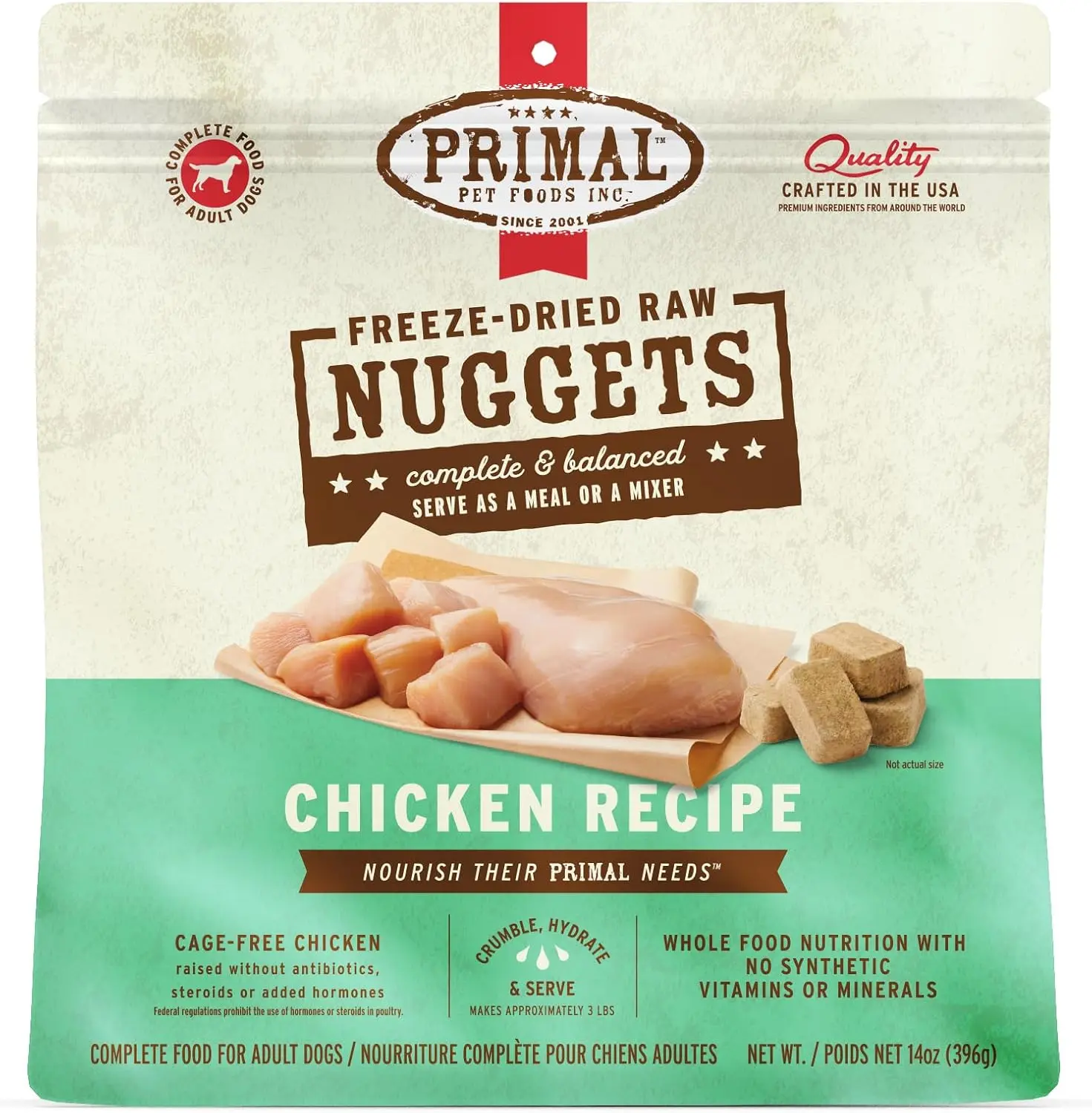 Primal Freeze Dried Raw Dog Food Nuggets, Chicken, 14 oz | Complete & Balanced Nutrition, Meal, Topper or Treat, Grain-Free, High Protein, No Synthetic Vitamins & Minerals