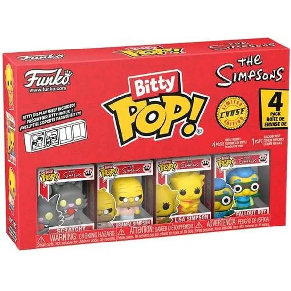 Funko Bitty POP!: The Simpsons - Scratchy 4-Pack PVC Collectible Statue Figures with Display Stand, 0.9in Shelf Fit, 1/6 Hyper Rare Vinyl Collectibles, 4‑Fig Pack