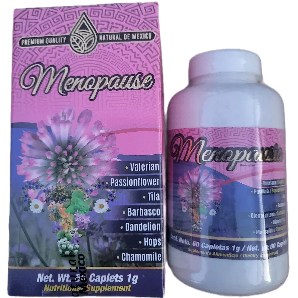 Natural de Mexico Menopause Supplement with Valerian Passionflower Tila Barbasco Dandelion Hops Chamomile 60 Caplets 1g