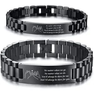Pinky Promise His & Hers Stainless Steel Custom Love Quote Couple Link Bracelets Wristband for Lover Husband Wife Boyfriend Girlfriend,Valentine's Day